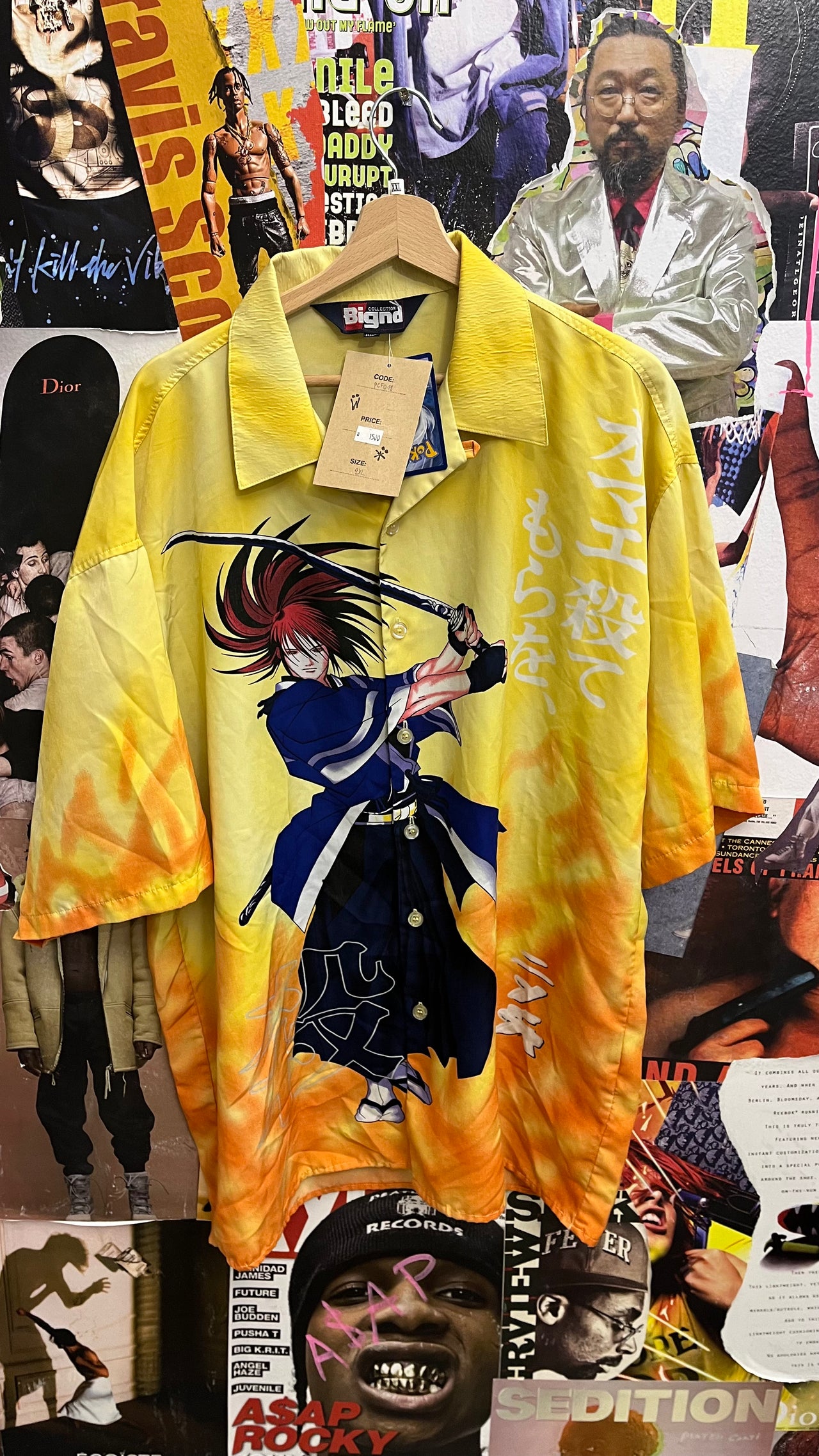 Bignd košile žlutá anime samurai kluk krátký rukáv XXL