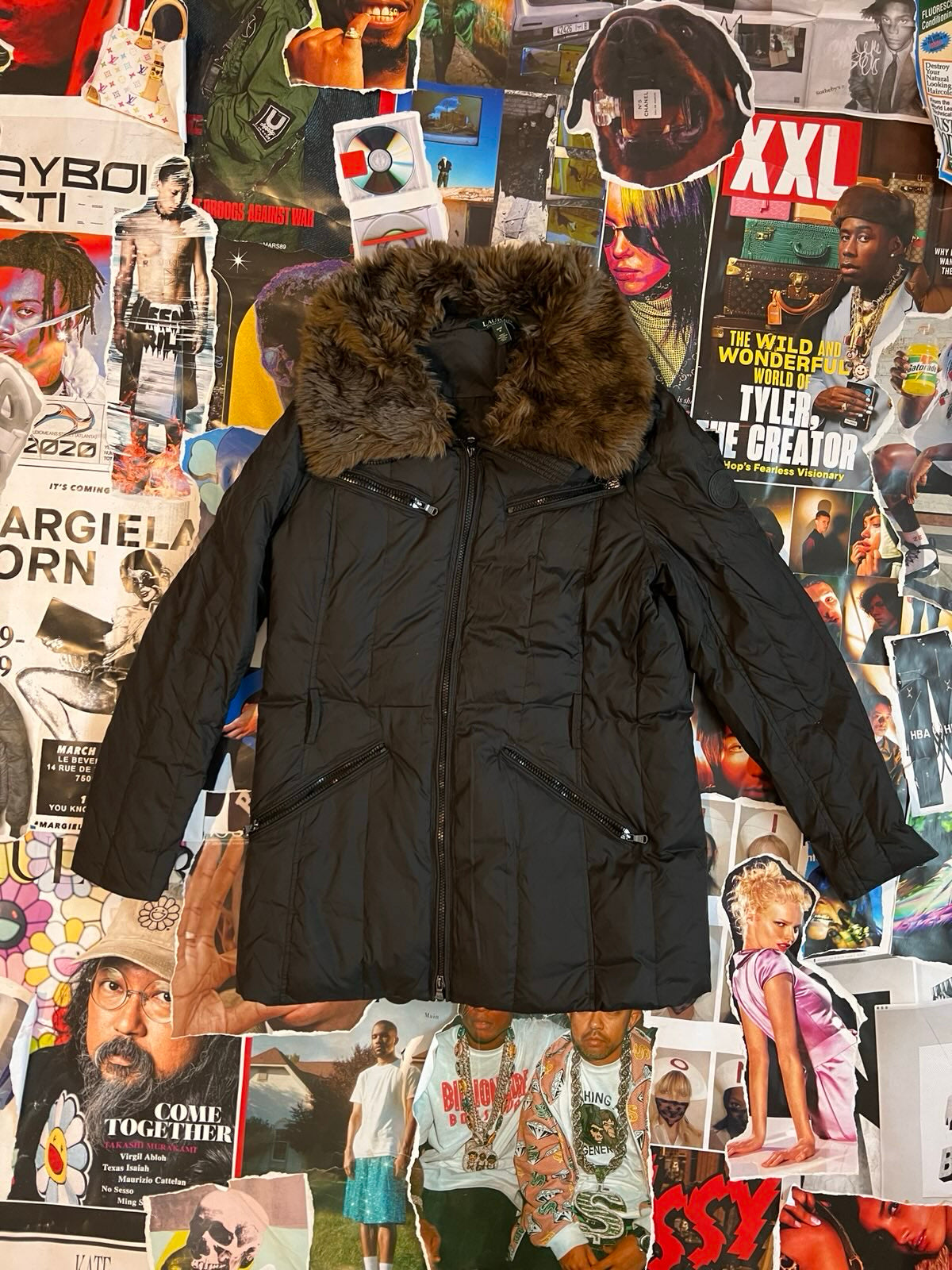 Ralph Lauren bunda černá péřová s kožíškem M