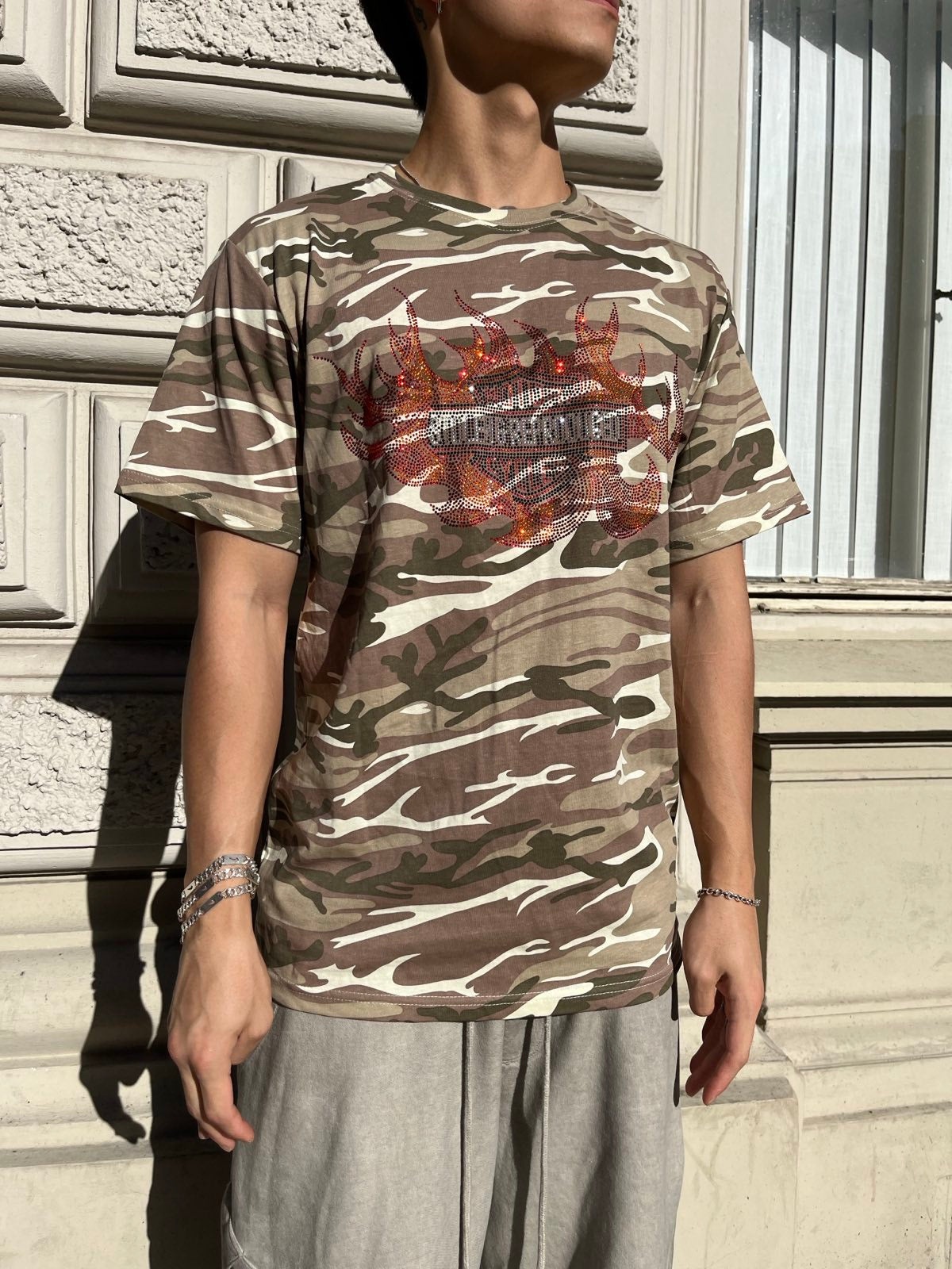 (M) 1of1 TRIKO camo triko Harley Davidson rhinestones logo