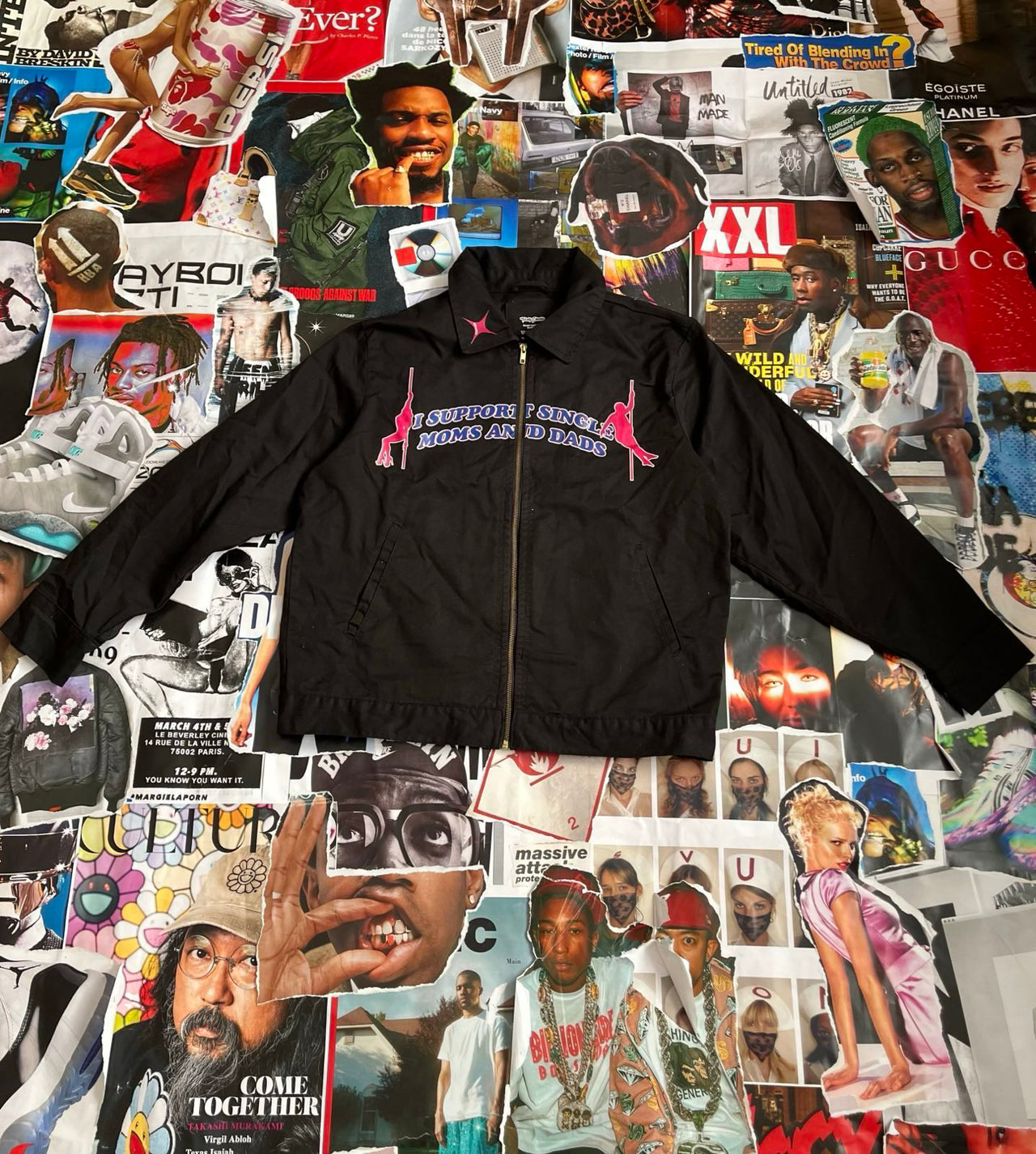 Detroit jacket černá I support single moms and dads na zip L