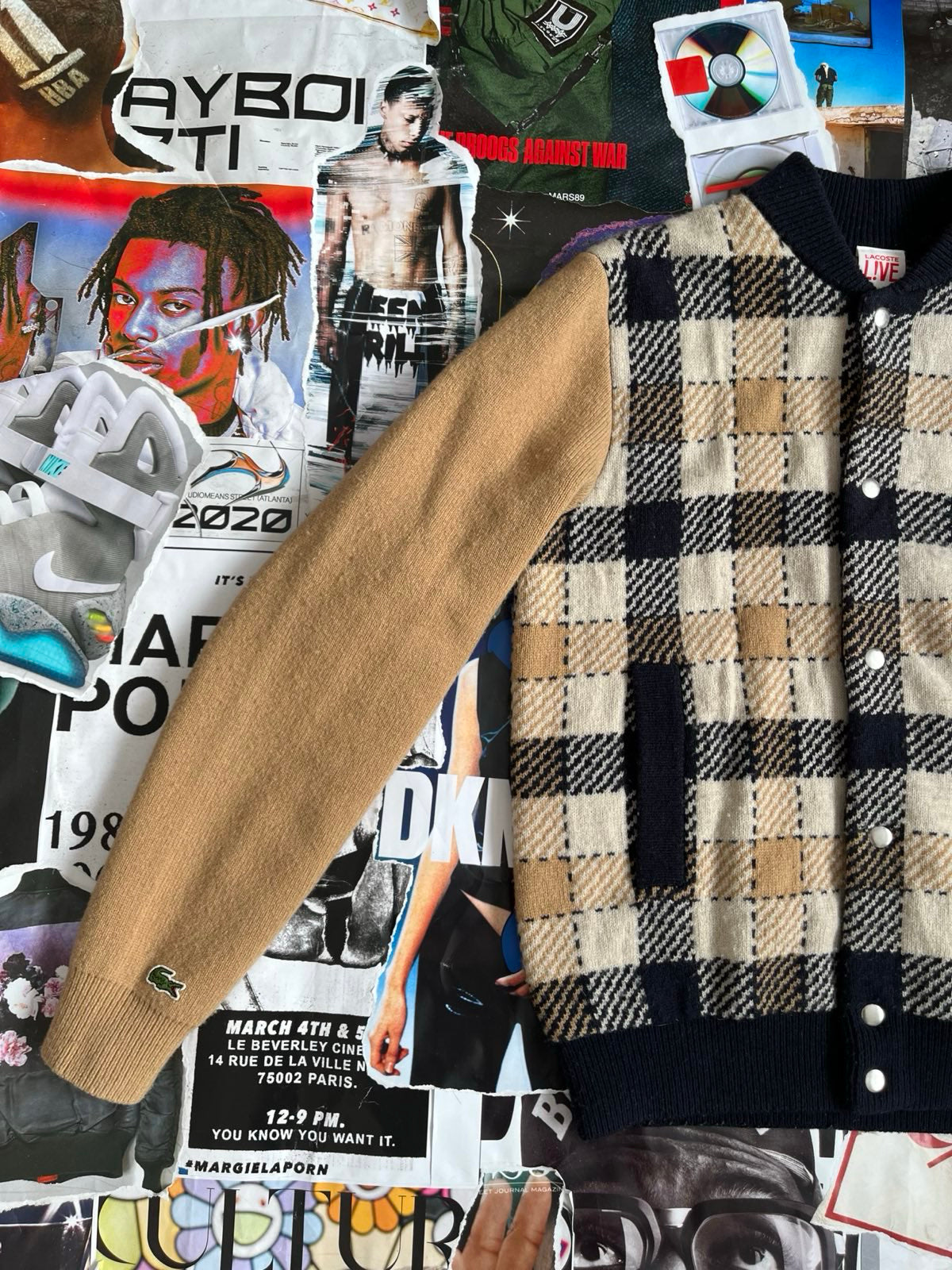 Lacoste svetr na cvoky béžovo modro bílý M