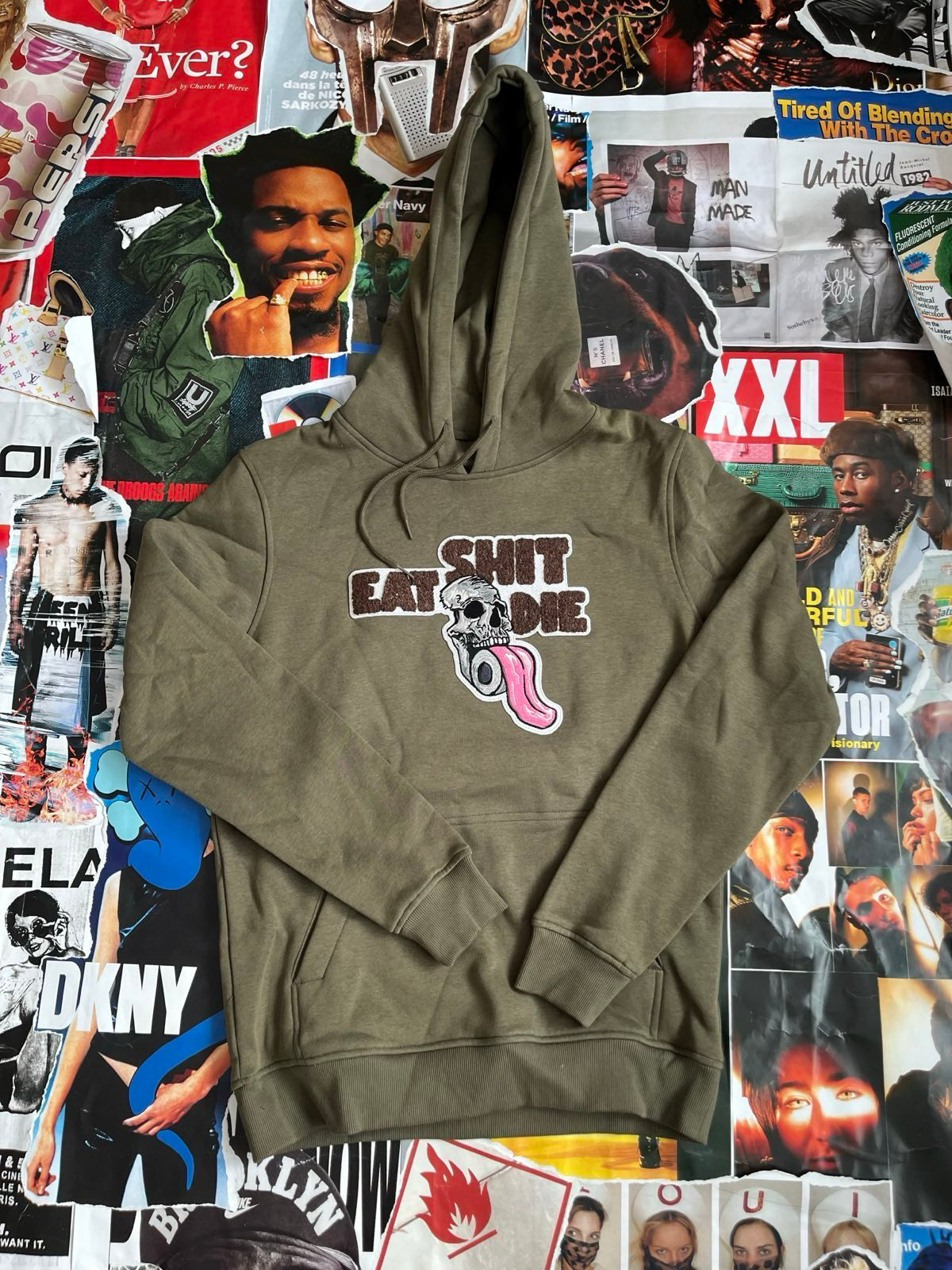 HOODIE shit eat die khaki S
