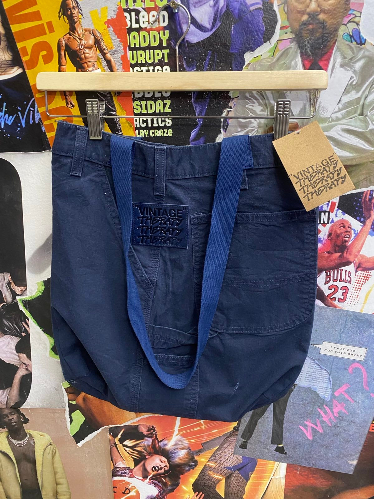 VT upcyklovaný tote bag Carhartt modrý