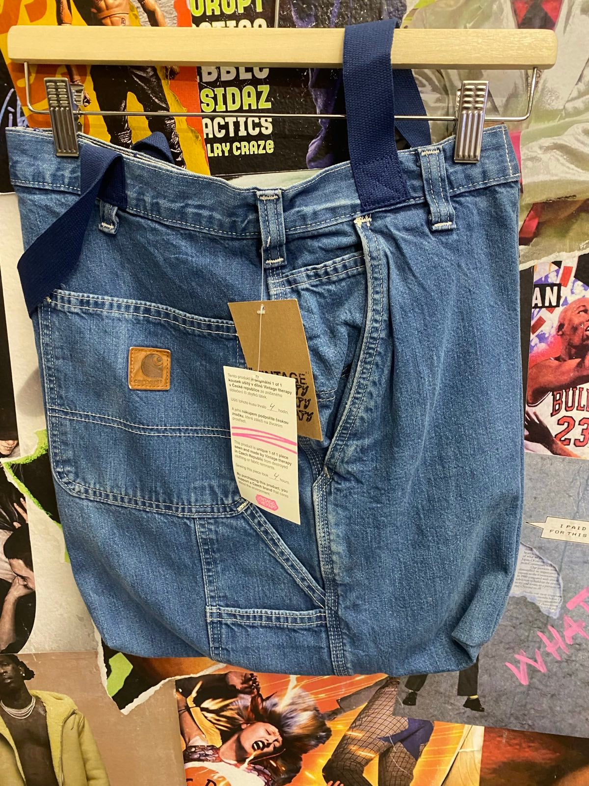 Vintage therapy x Carhartt upcyklovaný tote bag z džínů (modrý denim)