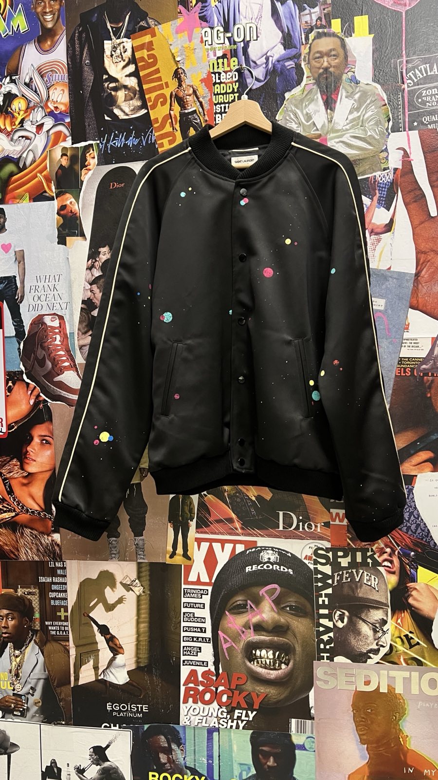 Saint Laurent bomber černý s barevnými skvrnami (L)