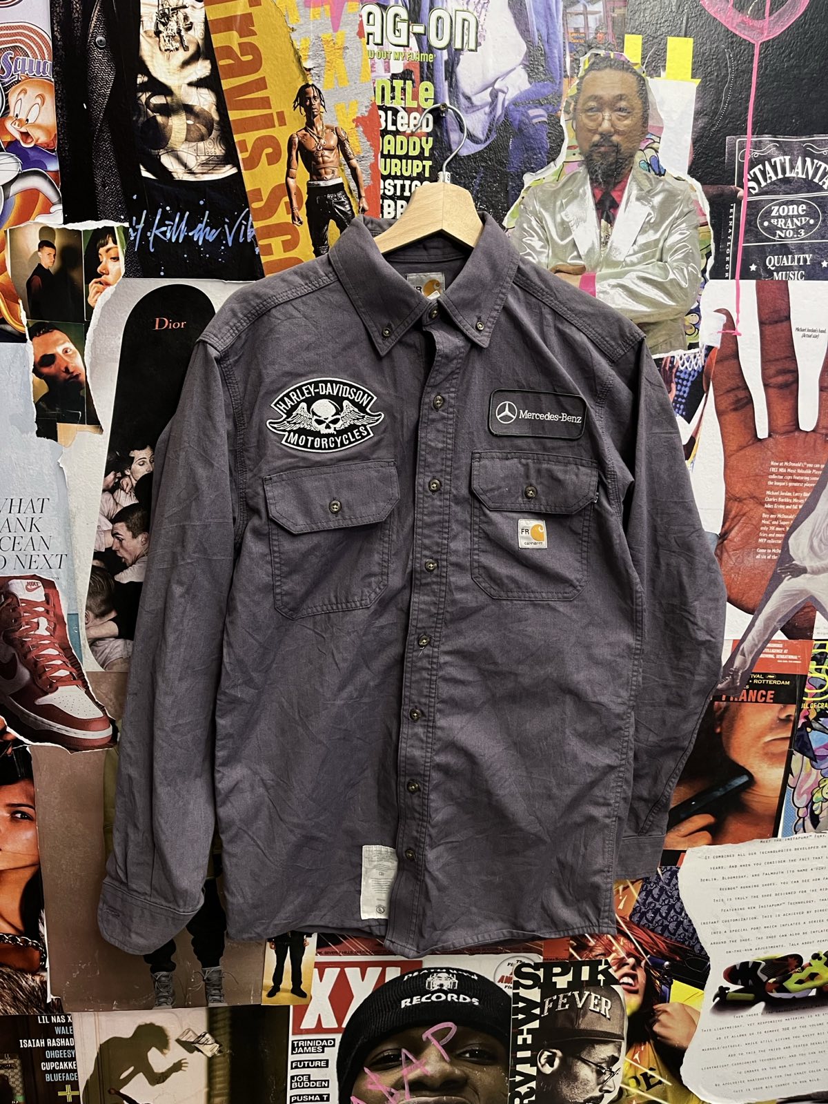 Carhartt košile šedomodrá s nášivkama na hrudi S