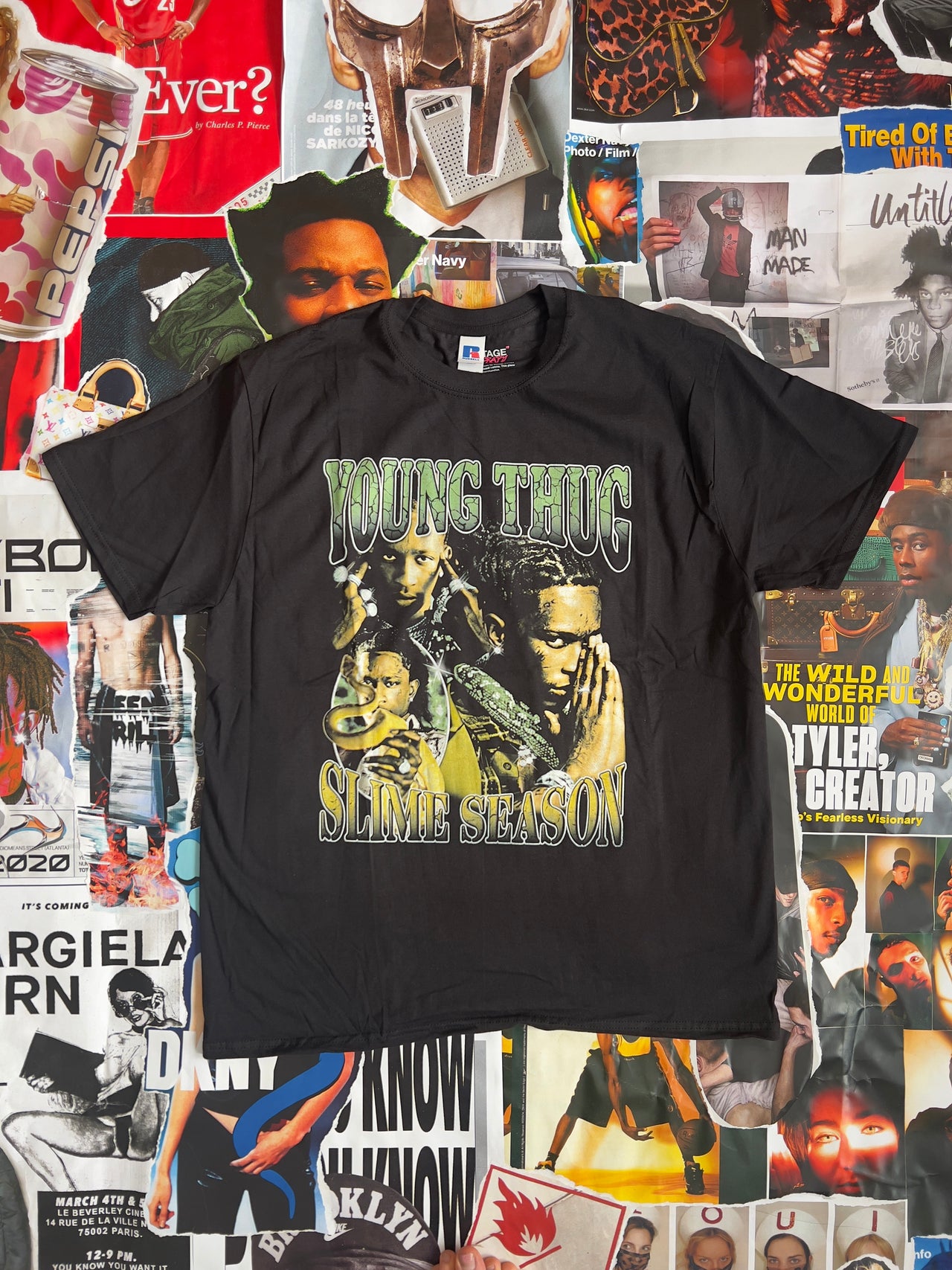 Triko BOOTLEG černé Young Thug print do zelena XL