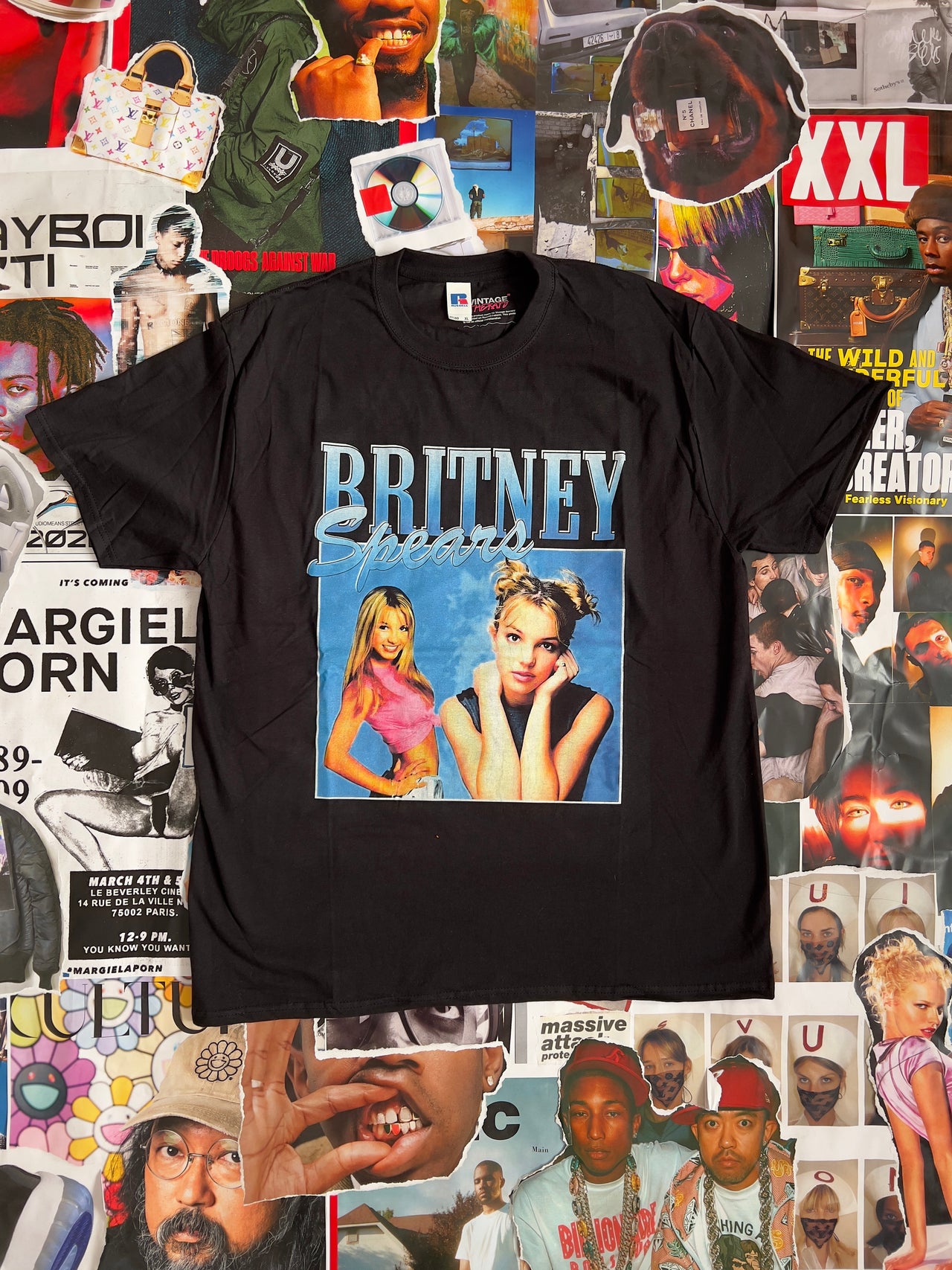 Triko BOOTLEG nápis Britney Spears modrý s její fotkou XL